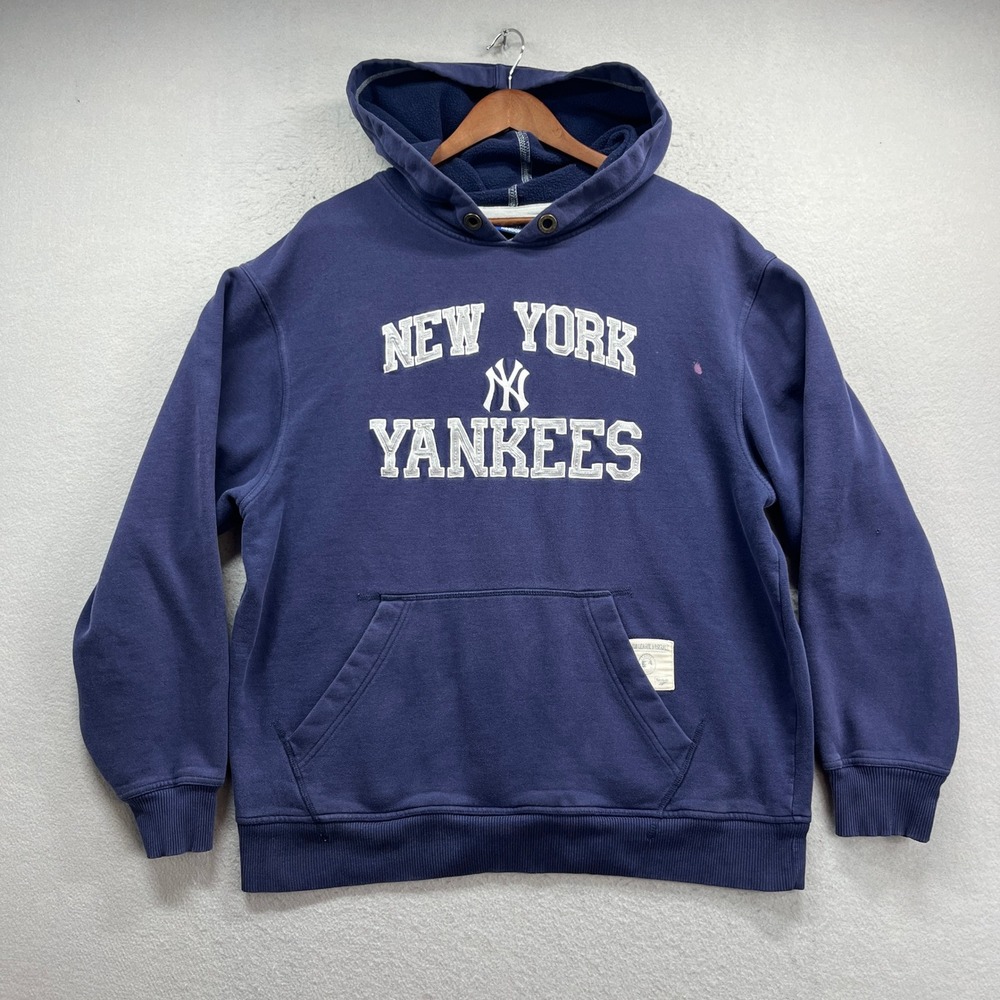 New York Yankees Reebok Hoodie Mens Large Blue Pullover MLB Baseball Sports Y2K